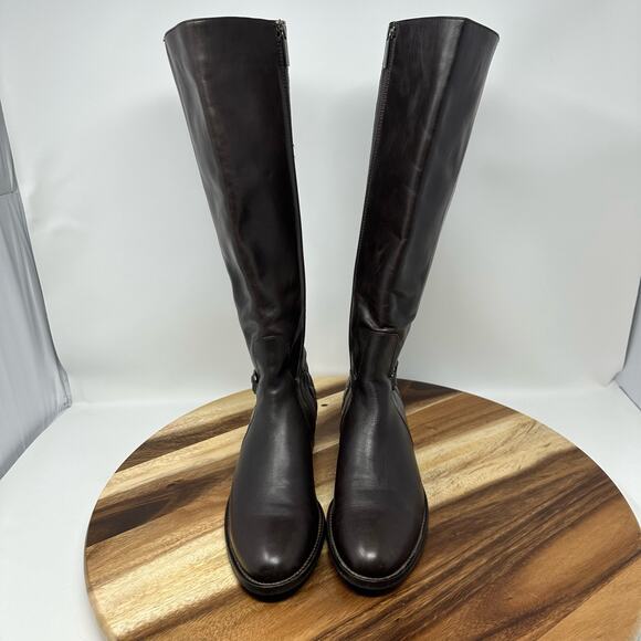 Aquatalia Oralie Equestrian Boot 7.5 Brown Leather Stretch Knee Side Zip Quilted - Picture 8 of 10